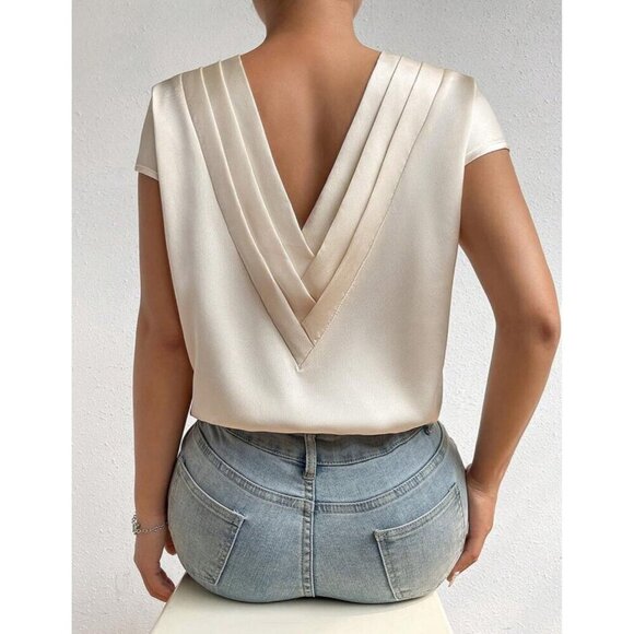 Glamours Champagne V Neck Blouse Batwing Sleeve - Picture 3 of 6